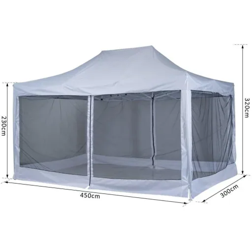 Faltpavillon mit Seitenwänden 4,5x3m Stahl Weiß
