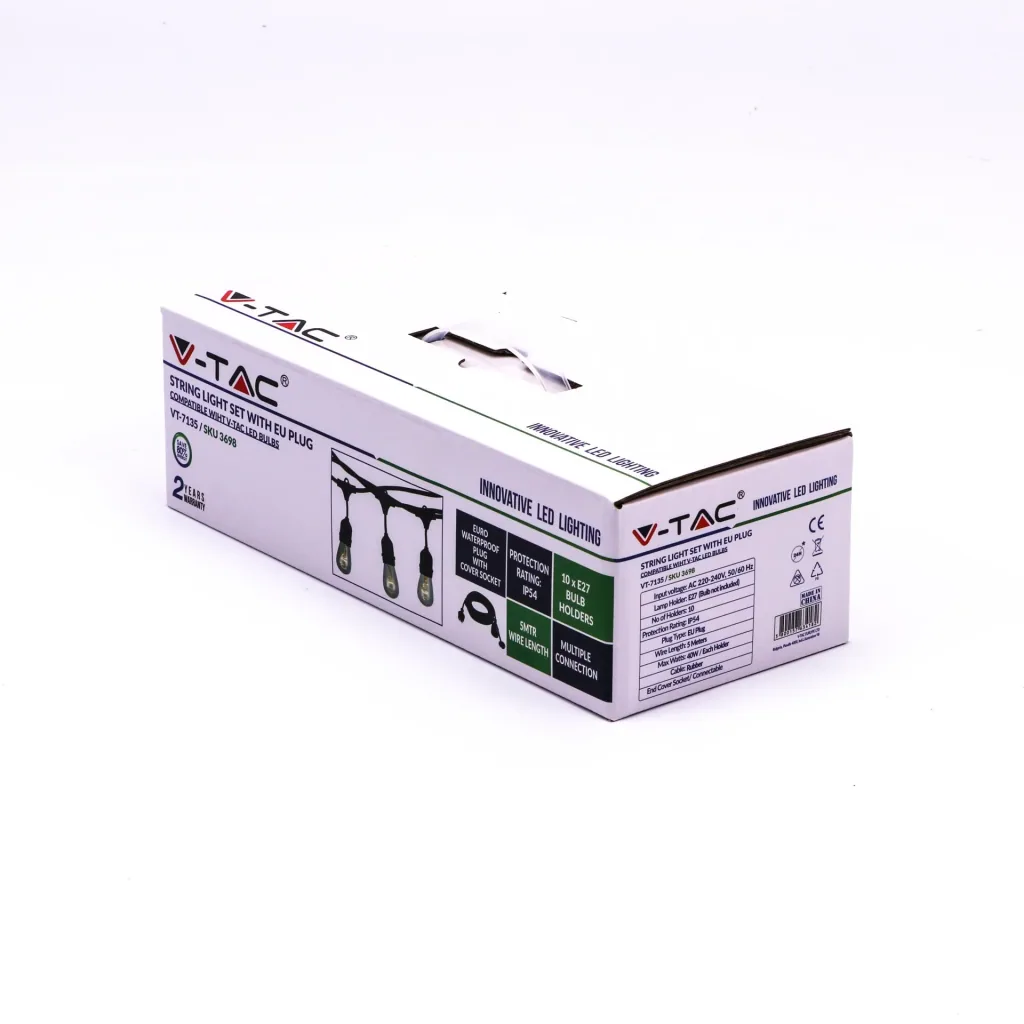 VT-7135 Lichtkabel - Wasserdicht - 10 E27-Armaturen - 5 Meter