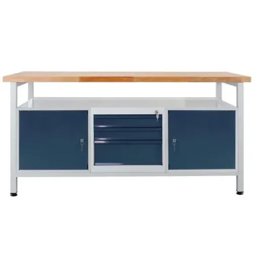Werkbank / Werktisch 2 Türen, 2 Fachböden, 3 Schubladen, L1700xB600xH840mm