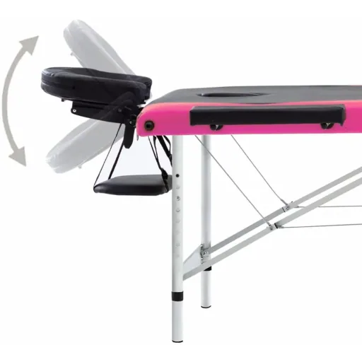 Klappbarer Massagetisch 3 Zonen Aluminium schwarz und rosa