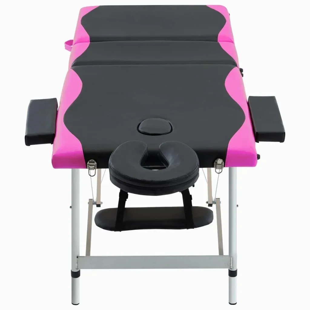 Klappbarer Massagetisch 3 Zonen Aluminium schwarz und rosa