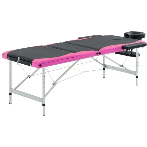 Klappbarer Massagetisch 3 Zonen Aluminium schwarz und rosa