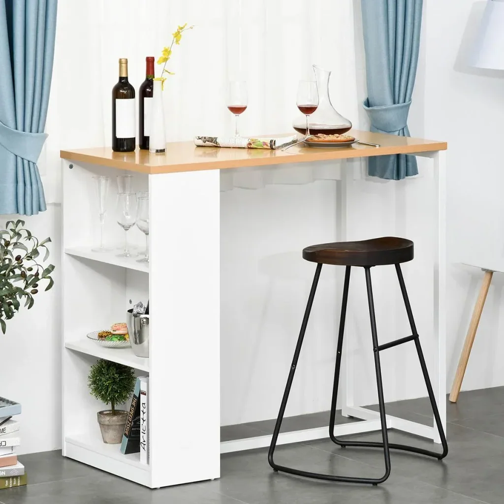 Bartisch Küchentisch mit 3-stöckigem Ablageregal mit Metallrahmen und Tischplatte für Restaurant, Küche und Wohnzimmer,