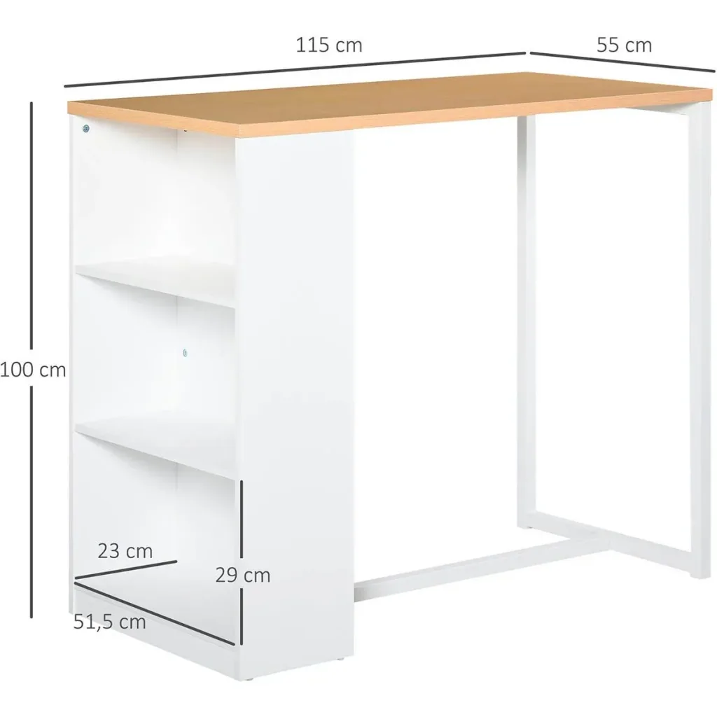 Bartisch Küchentisch mit 3-stöckigem Ablageregal mit Metallrahmen und Tischplatte für Restaurant, Küche und Wohnzimmer,