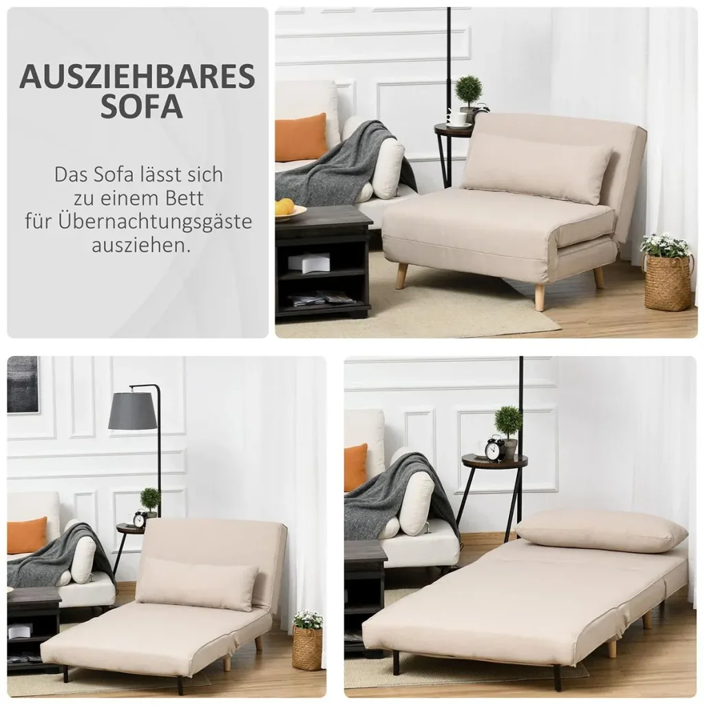 Einzelsofa Schlafsofa Sofabett Klappsofa verstellbar Rückenlehne Liege nordisch skandinavisch 25D Schaumstoff Haus Leine