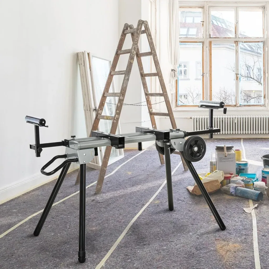 Untergestell für Kappsägen Arbeitstisch für Kapp- und Gehrungssägen Sägengestell Kappsäge Stahl Schwarz+Silber Seitenver