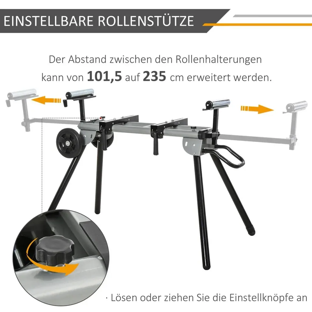 Untergestell für Kappsägen Arbeitstisch für Kapp- und Gehrungssägen Sägengestell Kappsäge Stahl Schwarz+Silber Seitenver