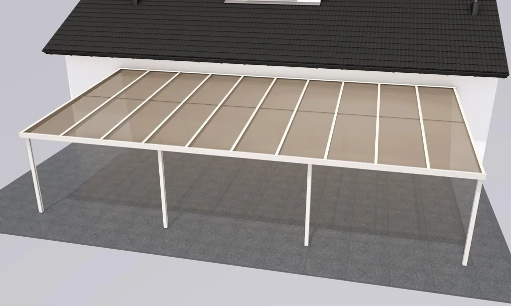 Terrassendach Premium, weiß, 10140 x 5060 mm - Acryl Stegplatten 16mm, bronze