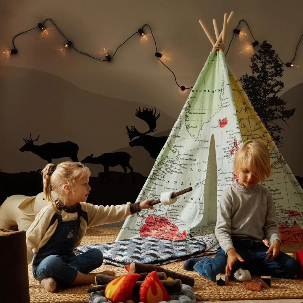 Weltkarte Tipi-Zelt | Mehrfarbig | Wigwam Spielzelt|100% Baumwolle|120x120x160cm