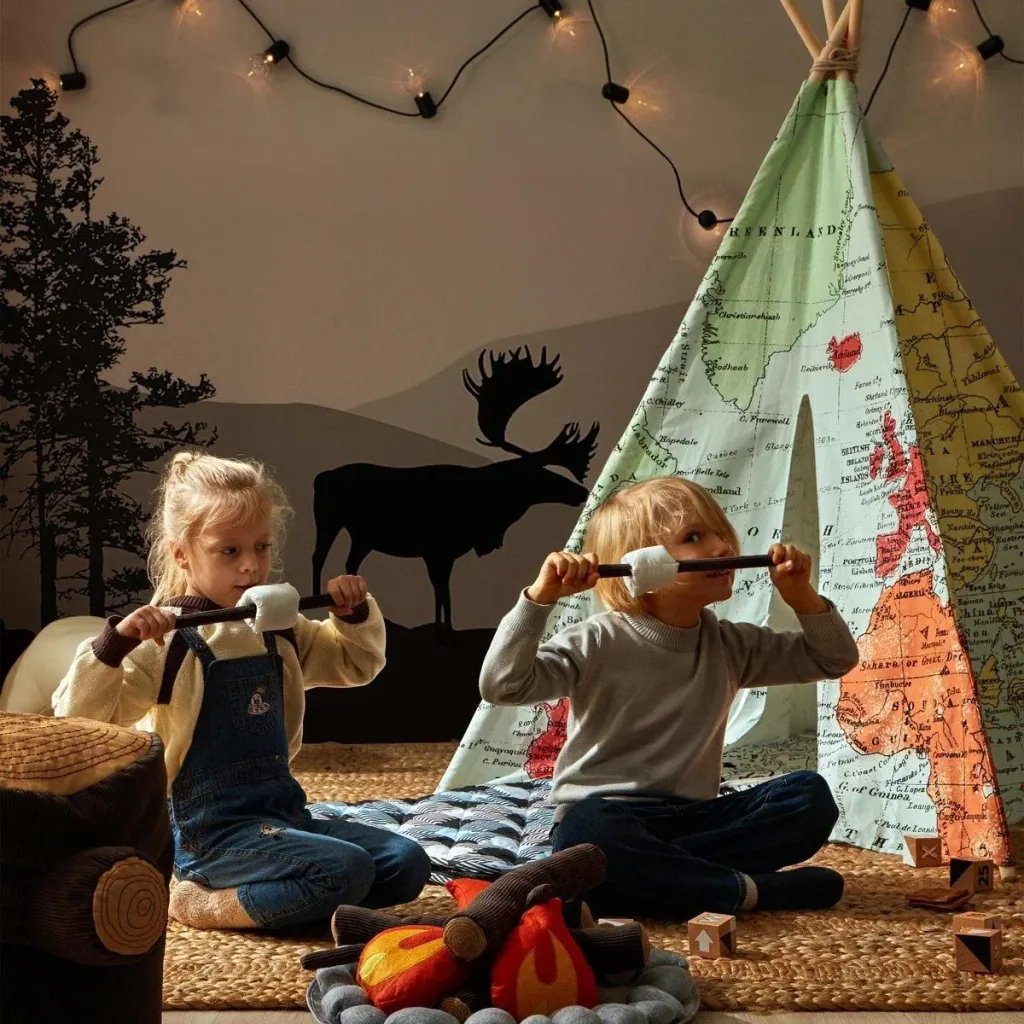 Weltkarte Tipi-Zelt | Mehrfarbig | Wigwam Spielzelt|100% Baumwolle|120x120x160cm
