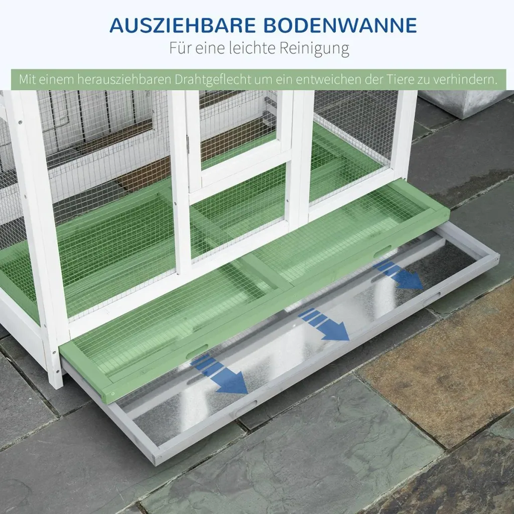 Vogelvoliere aus Holz Vogelkäfig mit Sitzstange Asphaltdach für Drinnen und Draußen Wasserdicht 112 x 68 x 154 cm