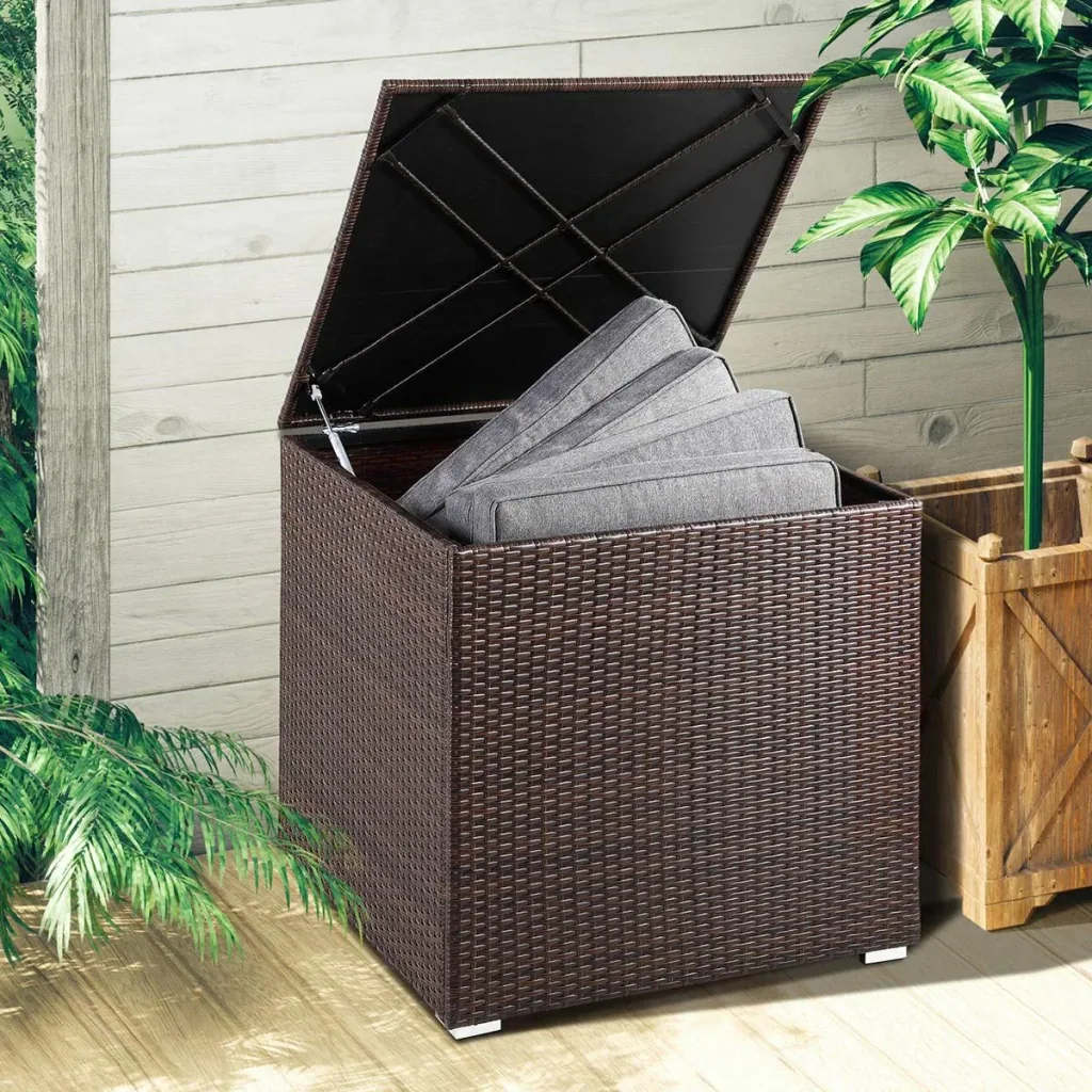 Poly Rattan Aufbewahrungsbox - braun - 75x75x70 cm - mit wasserabweisender Tasche