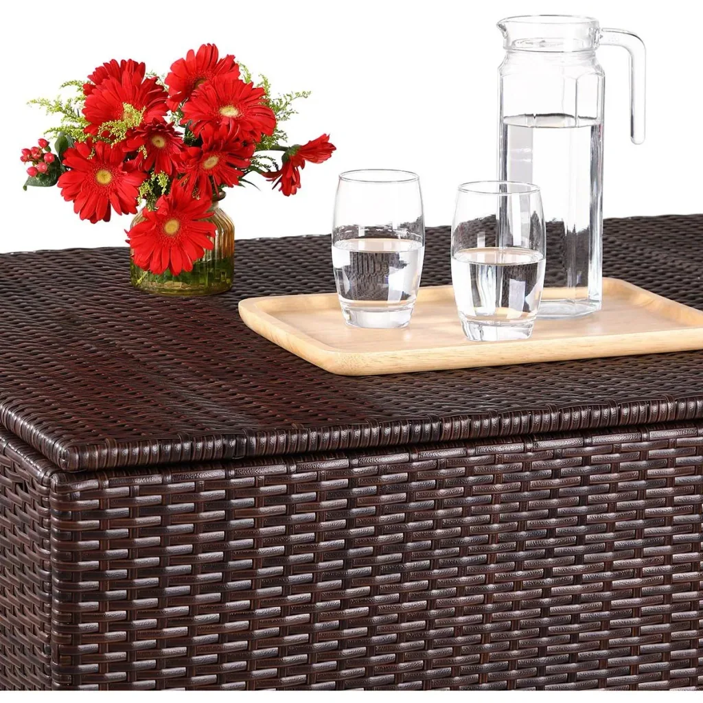 Poly Rattan Aufbewahrungsbox - braun - 75x75x70 cm - mit wasserabweisender Tasche