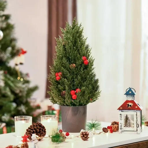 Weihnachtsbaum 50 cm Christbaum Zypressen-Weihnachtsbaum mit 7 roten Beeren
