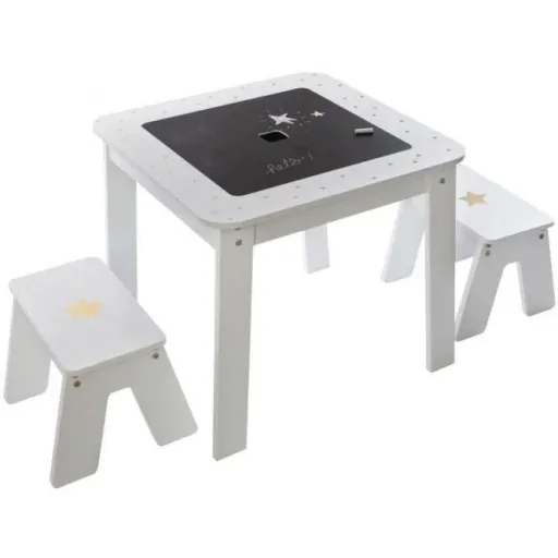 NL Kindertisch mit 2 Hockern - Weiß - 57x57x51 cm