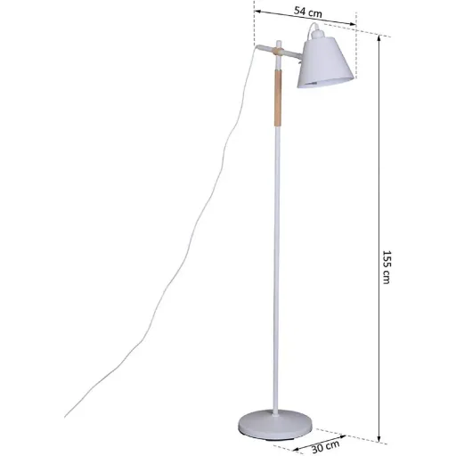 Stehlampe verstellbar Standleuchte Stehleuchte 40W Metall + Holz weiß 54 x 30 x 155 cm