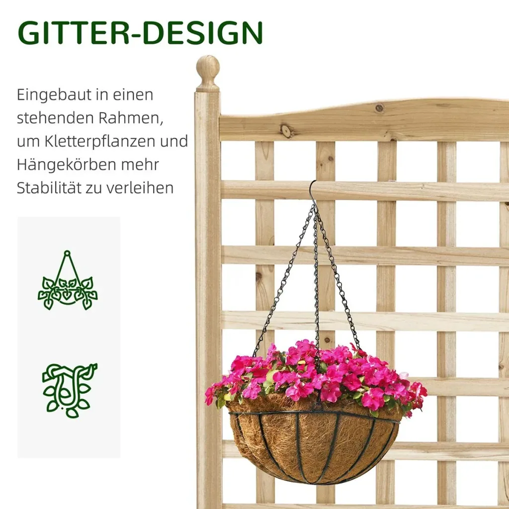 Pflanzkasten Blumenständer Rankgitter Rankkasten Rosenbogen mit Leckage-Löcher Garten Holz Naturholz 64 x 28 x 120 cm