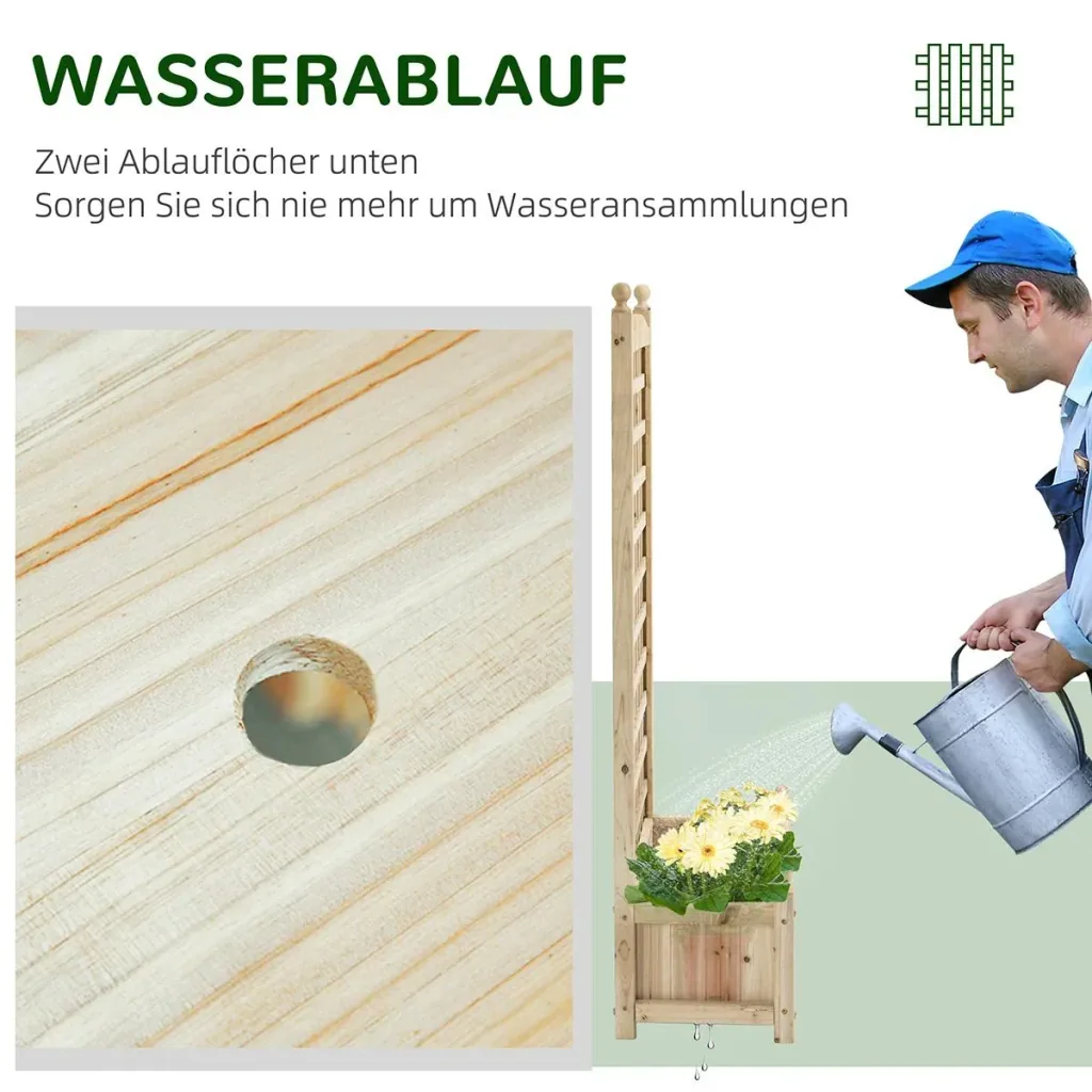 Pflanzkasten Blumenständer Rankgitter Rankkasten Rosenbogen mit Leckage-Löcher Garten Holz Naturholz 64 x 28 x 120 cm