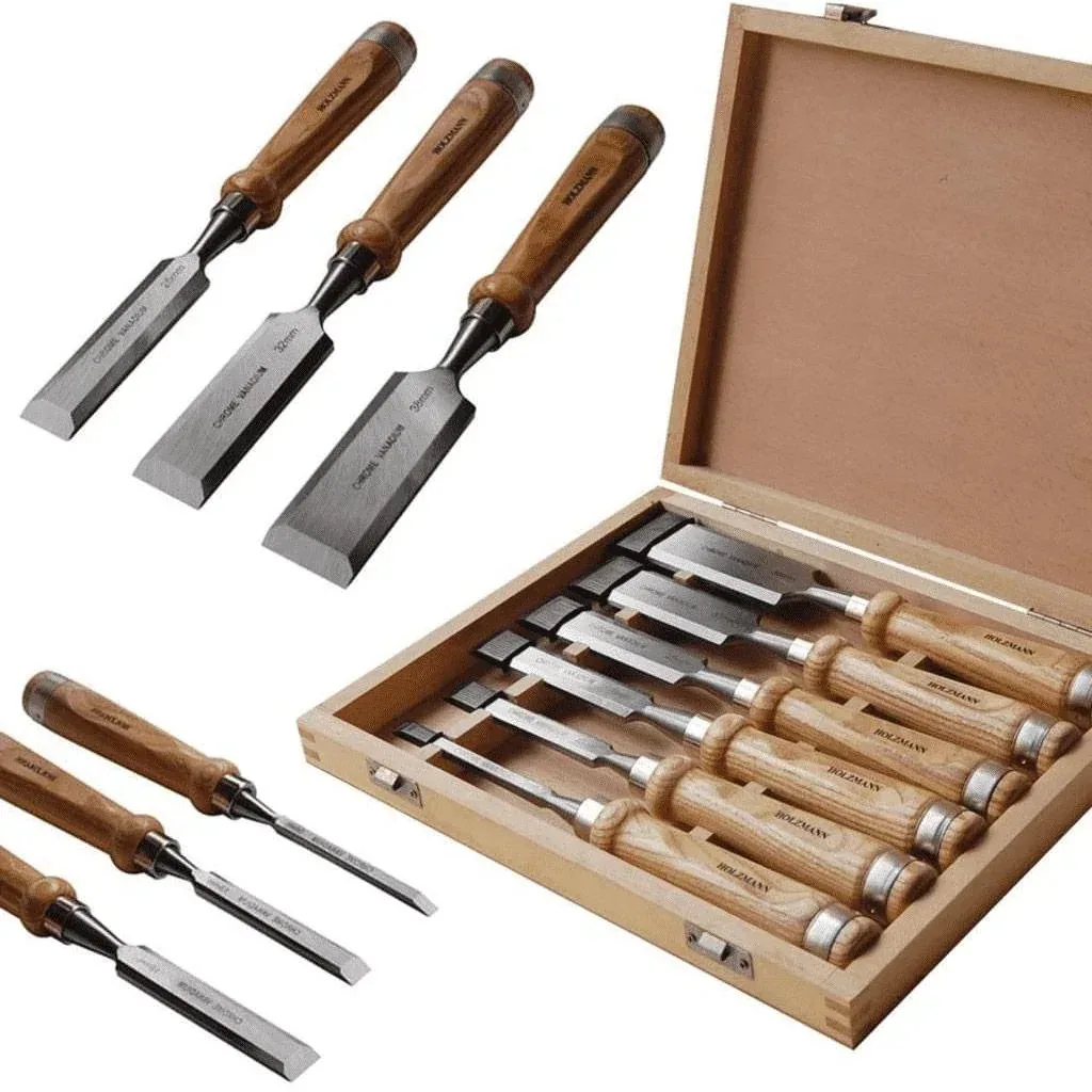 Profi-Holzmeißel-Set 6-teilig - HSS-Qualität - 6 t/m 38 mm - in Holzaufbewahrungsbox
