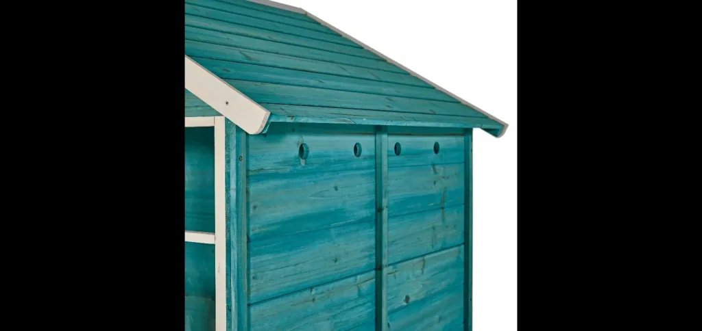 Holz Spielhaus Boathouse auf Stelzen, Outdoor-Spielhaus für Kinder aus Holz, Spitzdach, Rutsche, Leiter, türkis