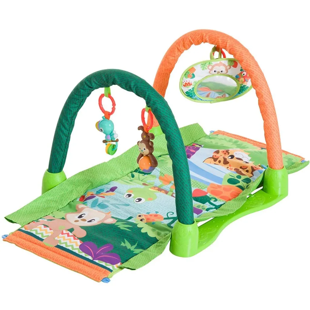 Kinderteppich Tiere Krabbeldecke 2 Spielbögen Grün+Orange