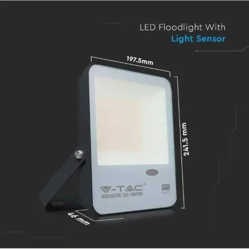VT-57S LED-Flutlicht mit Tag/Nacht-Sensor - 50 W - 5000 Lm - 3000K - schwarz