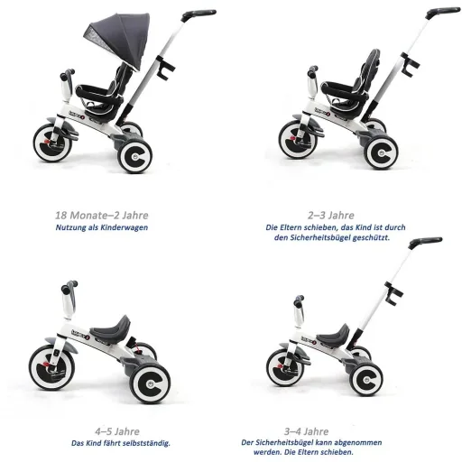 4 in 1 Kinderdreirad mit Sonnendach