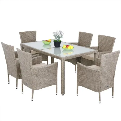 Gartengarnitur 13-teilige stapelbare Polyrattan-Stuhlgarnitur Bali beige