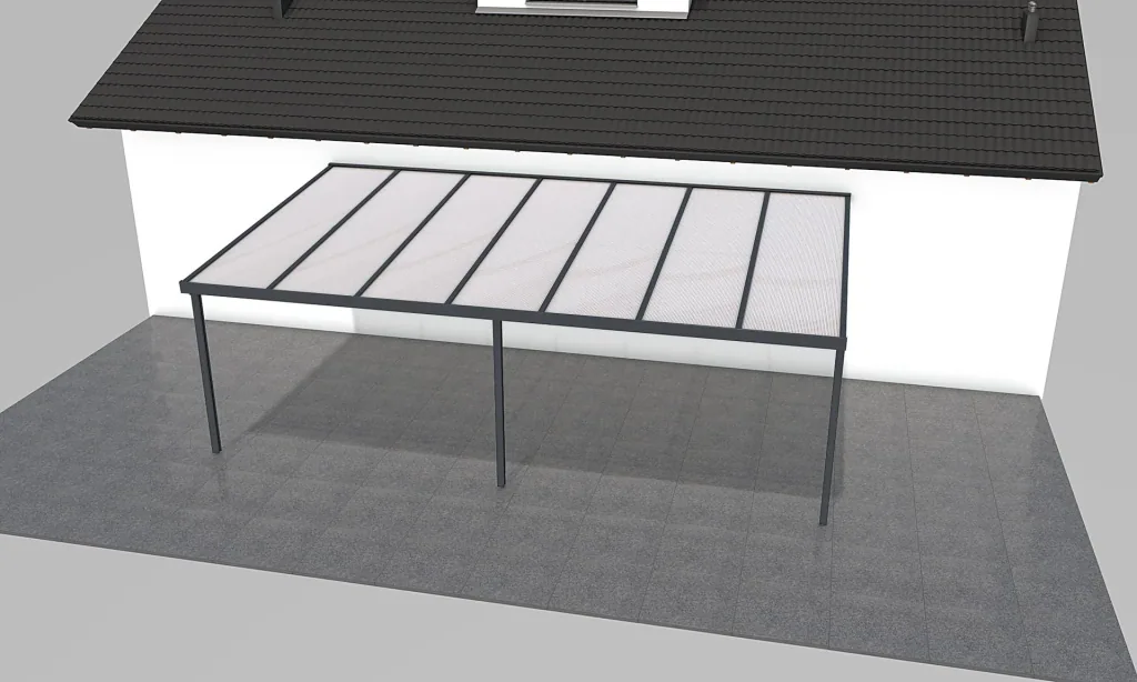 Terrassendach Premium, anthrazit, 7120 x 4060 mm - Polycarbonat Stegplatten 16 mm, weiß gestreift