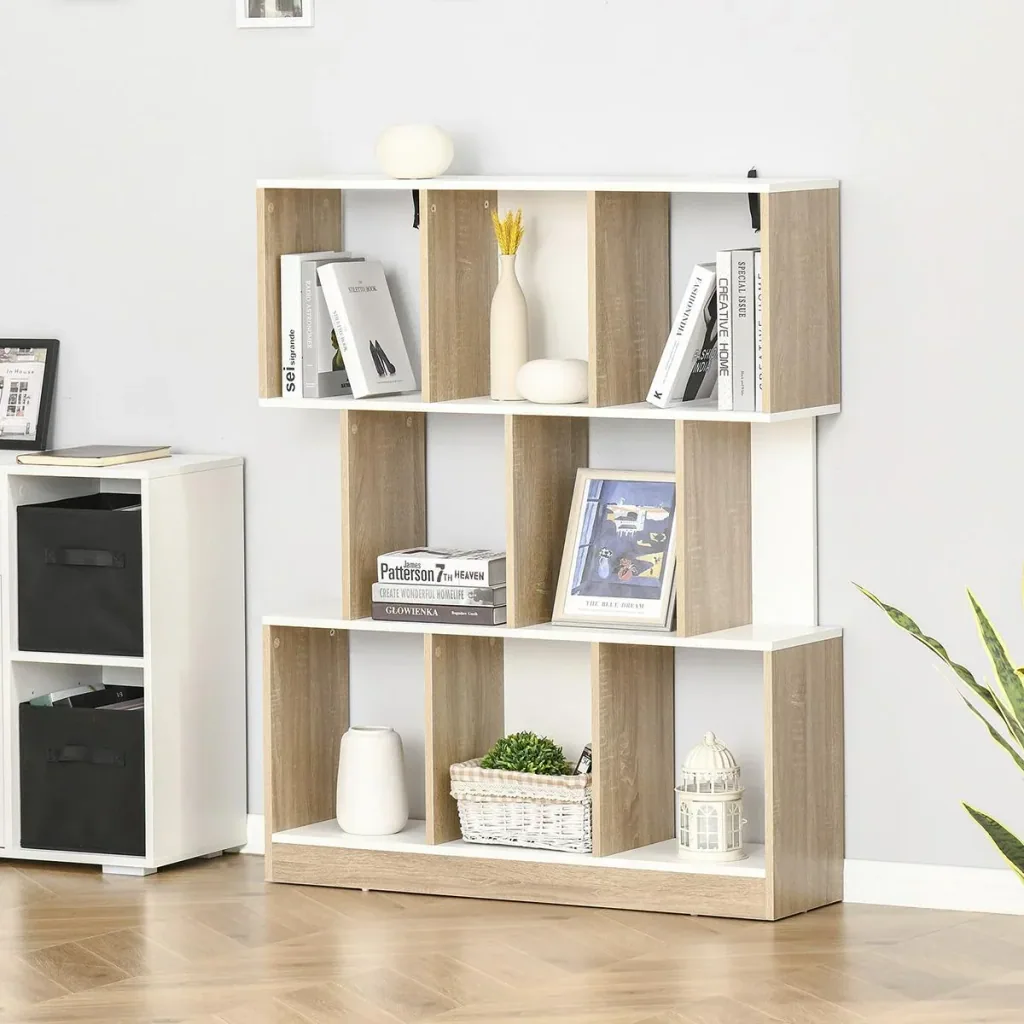 Bücherregal Standregal Büroregal Aktenregal für Büro Wohnzimmer Arbeitszimmer Spanplatte Natur+Weiß 100 x 24 x 124 cm