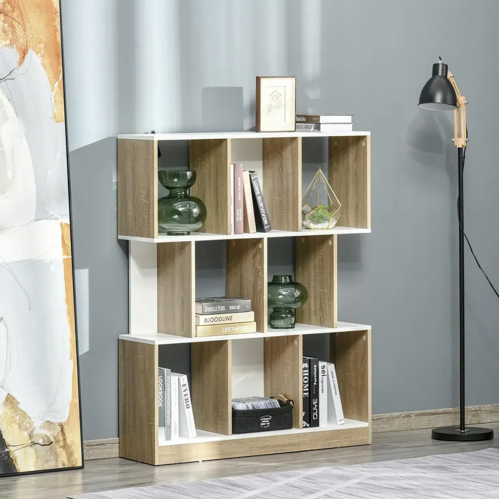 Bücherregal Standregal Büroregal Aktenregal für Büro Wohnzimmer Arbeitszimmer Spanplatte Natur+Weiß 100 x 24 x 124 cm