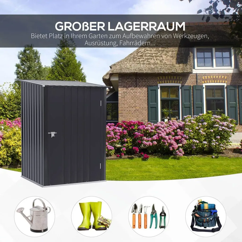 Gerätehaus mit Pultdach 1 x 1 m Metall Gartenhaus Geräteschuppen 0,92 m² verzinkter Stahl Dunkelgrau