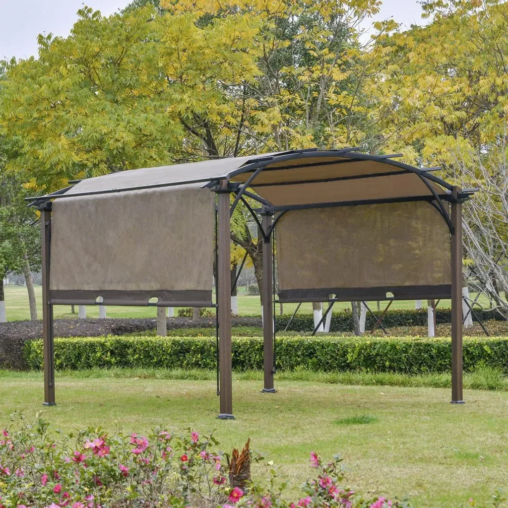 Pavillon Pergola mit einstellbarem Stoffdach UV+50 Überdachung Wasserfest Sonnenschutz Texteline Stahl Kaffee+Braun 3,45