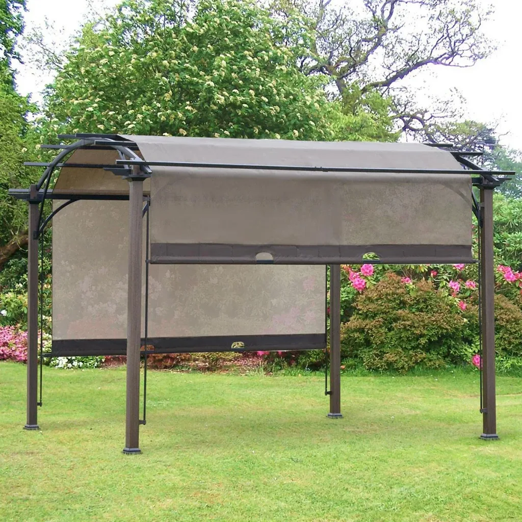 Pavillon Pergola mit einstellbarem Stoffdach UV+50 Überdachung Wasserfest Sonnenschutz Texteline Stahl Kaffee+Braun 3,45