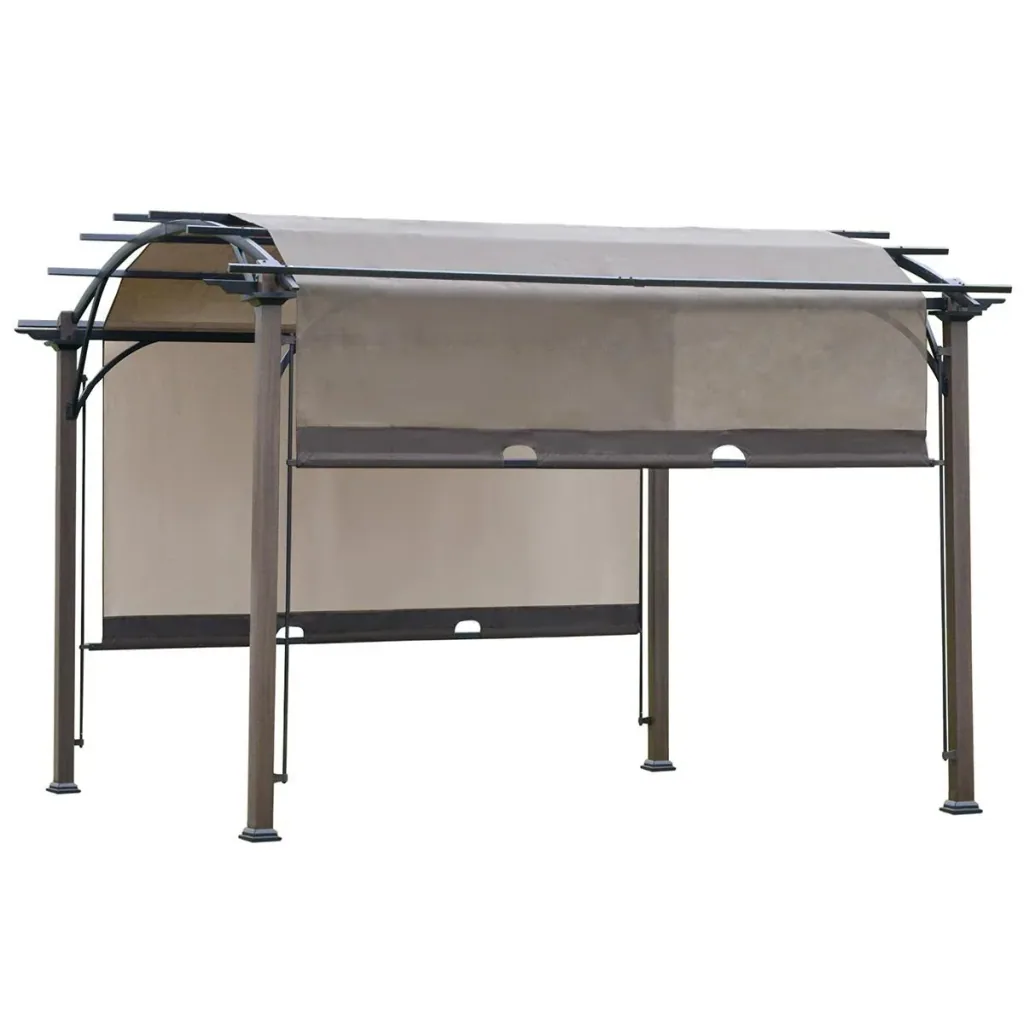 Pavillon Pergola mit einstellbarem Stoffdach UV+50 Überdachung Wasserfest Sonnenschutz Texteline Stahl Kaffee+Braun 3,45