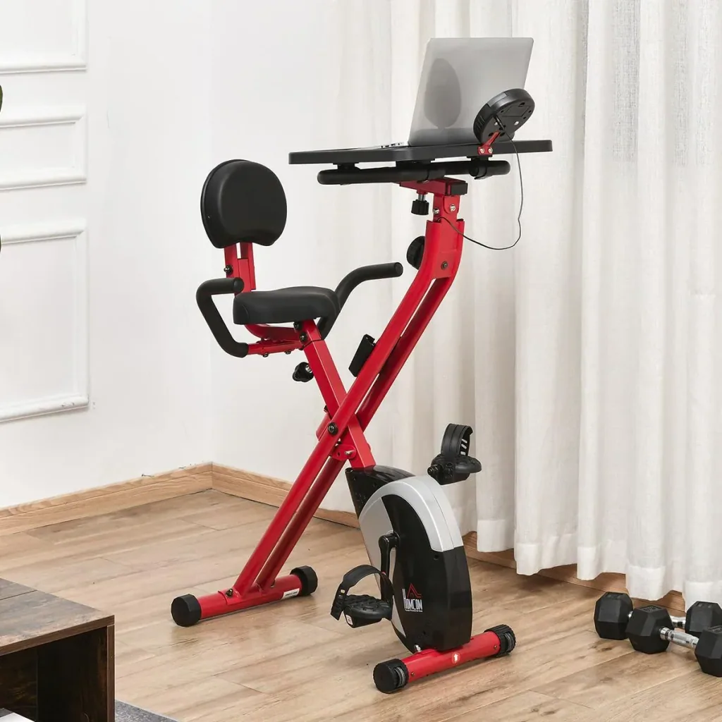 Heimtrainer Fahrradtrainer 1,5 kg Schwungrad Trimmrad mit 8 stufig einstellbarem Magnetwiderstand Rädern Stahl ABS Rot+S