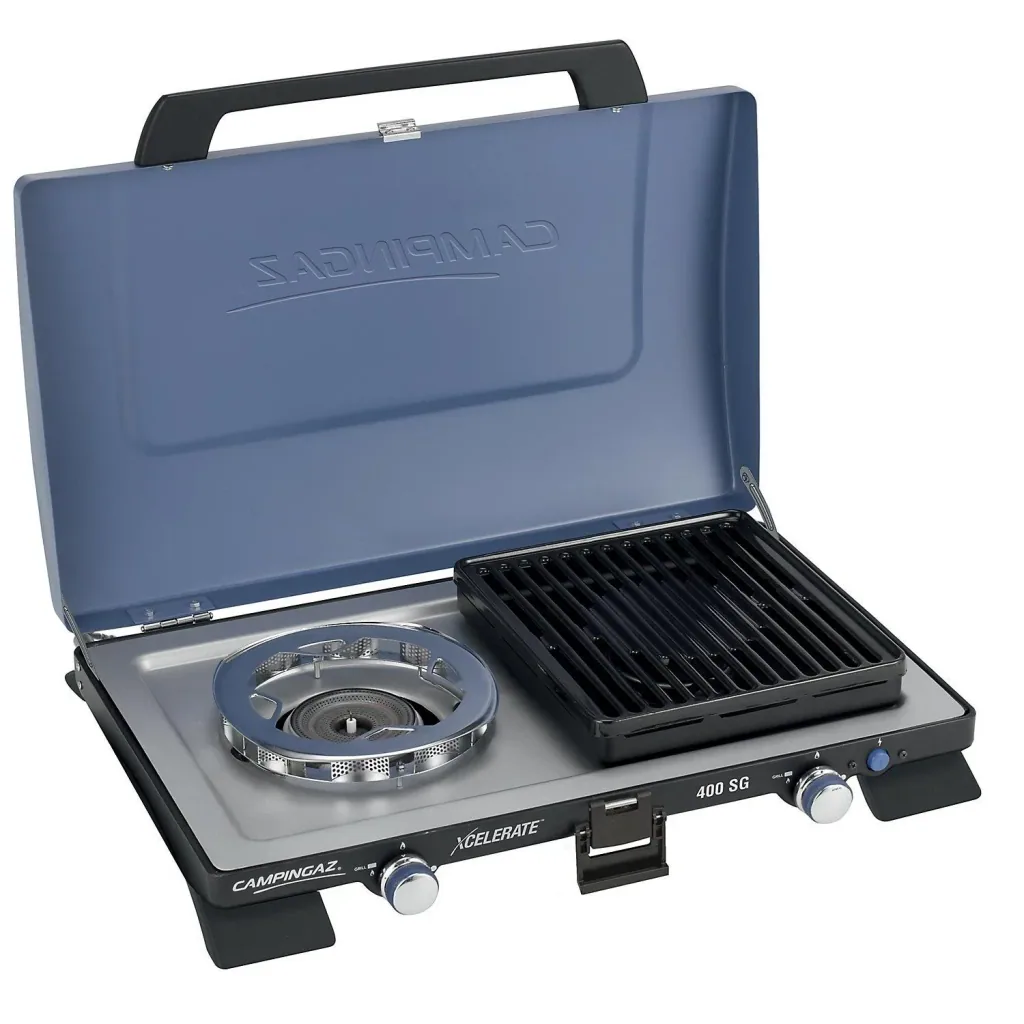 400 SG (Kocher mit Grillplatte, mit Xcelerate  Brenner) 2-flammig, mit 2-teiligem Grillaufsatz, Piezozündung und Deckel