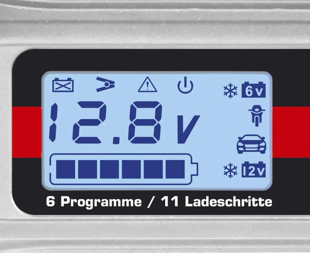 Batterieladegerät 6 / 12 Volt - 4 A - mit Polklemmen und Ringösenkabel