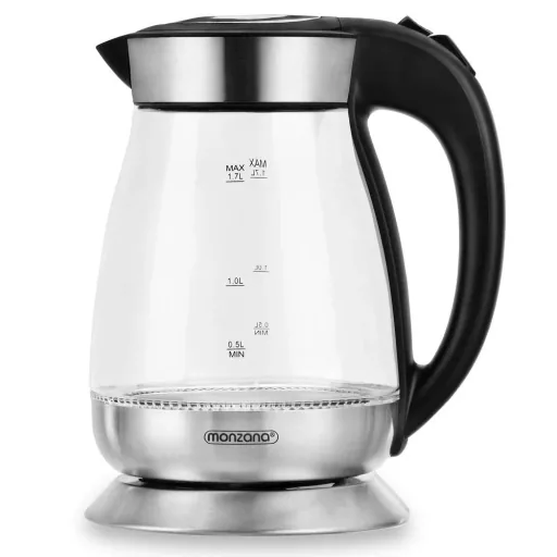 Wasserkocher Schwarz/Silber Glas/Edelstahl 1.7L