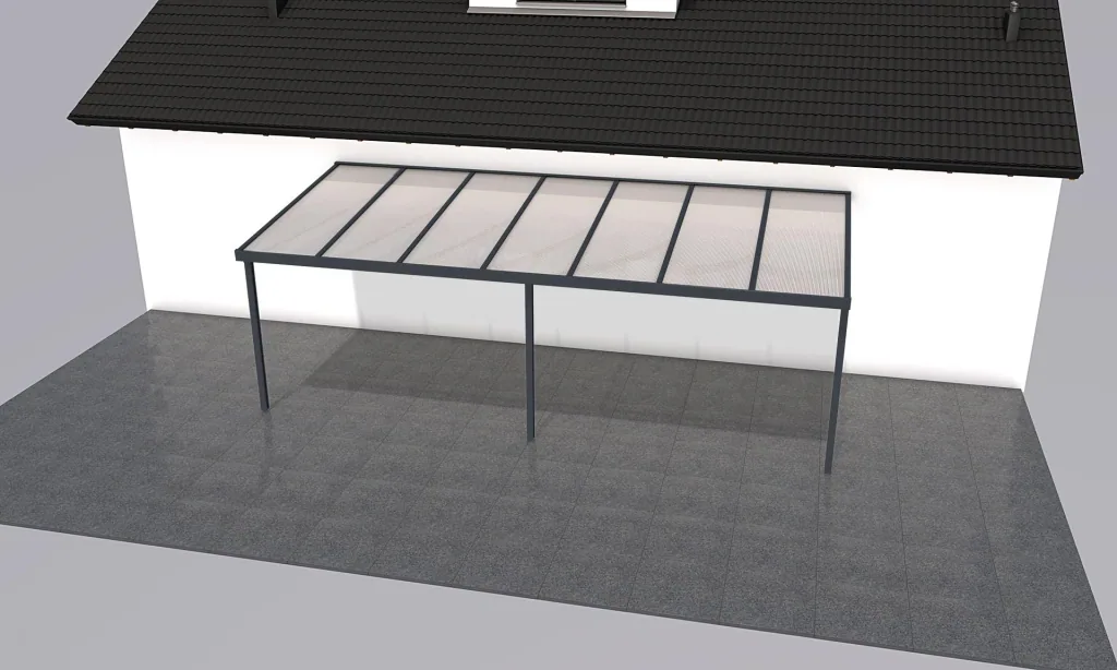 Terrassendach Premium, anthrazit, 7120 x 3060 mm - Polycarbonat Stegplatten 16 mm, weiß gestreift
