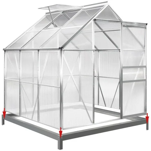 Aluminium-Gewächshaus 5,85 m³ mit Oberlicht, Regenrinne und Fundament
