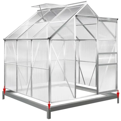 Aluminium-Gewächshaus 5,85 m³ mit Oberlicht, Regenrinne und Fundament