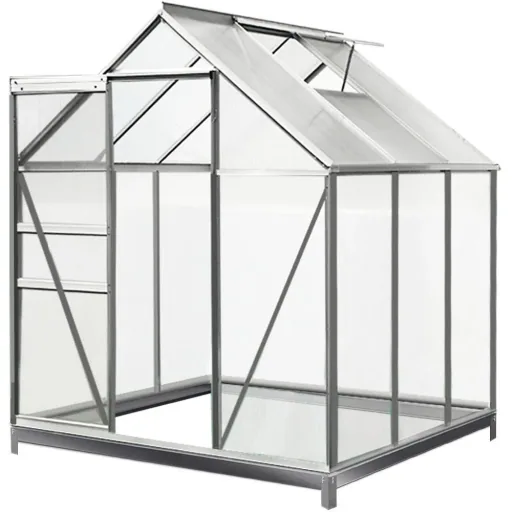 Aluminium-Gewächshaus 5,85 m³ mit Oberlicht, Regenrinne und Fundament