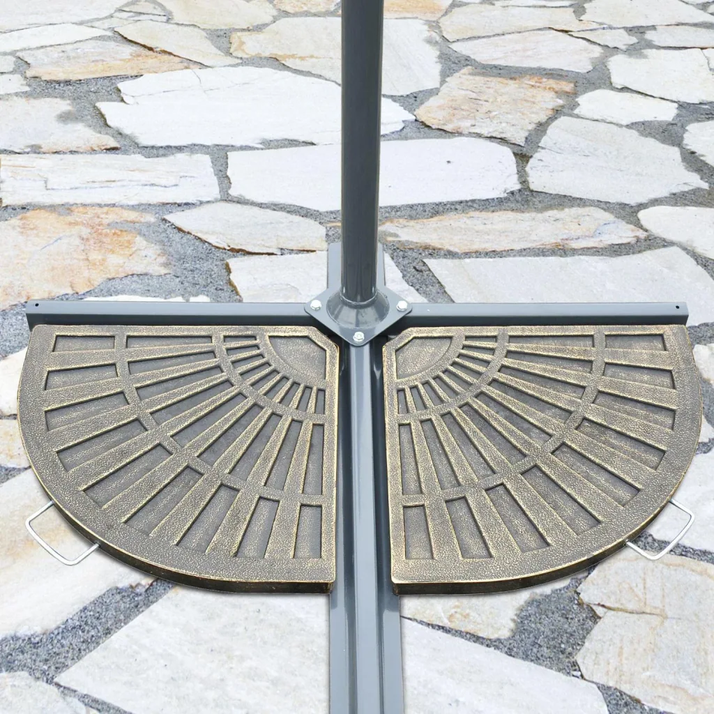 2 tlg, Sonnenschirmständer Platten-Schirmständer Schirmständer halbrund abnehmbar Handgriff mit Harz Bronze 30 kg