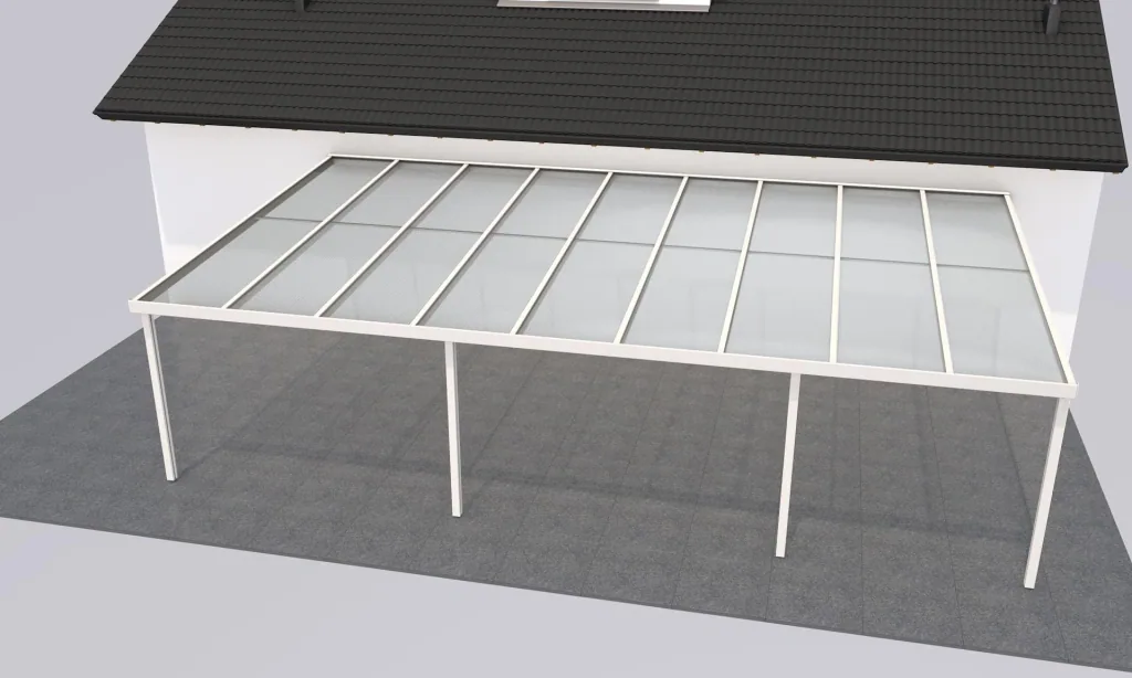 Terrassendach Premium, weiß, 9135 x 5060 mm - Polycarbonat Stegplatten 16 mm, klar