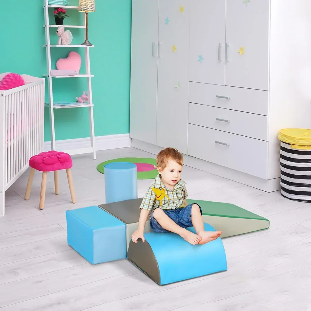 Bausteinset 5er-Set Schaumstoff Bausteine Bauklötze Bauspielzeug Schaumstoffblöcke für 1-3 Jahre alt Kinder Kunstleder E