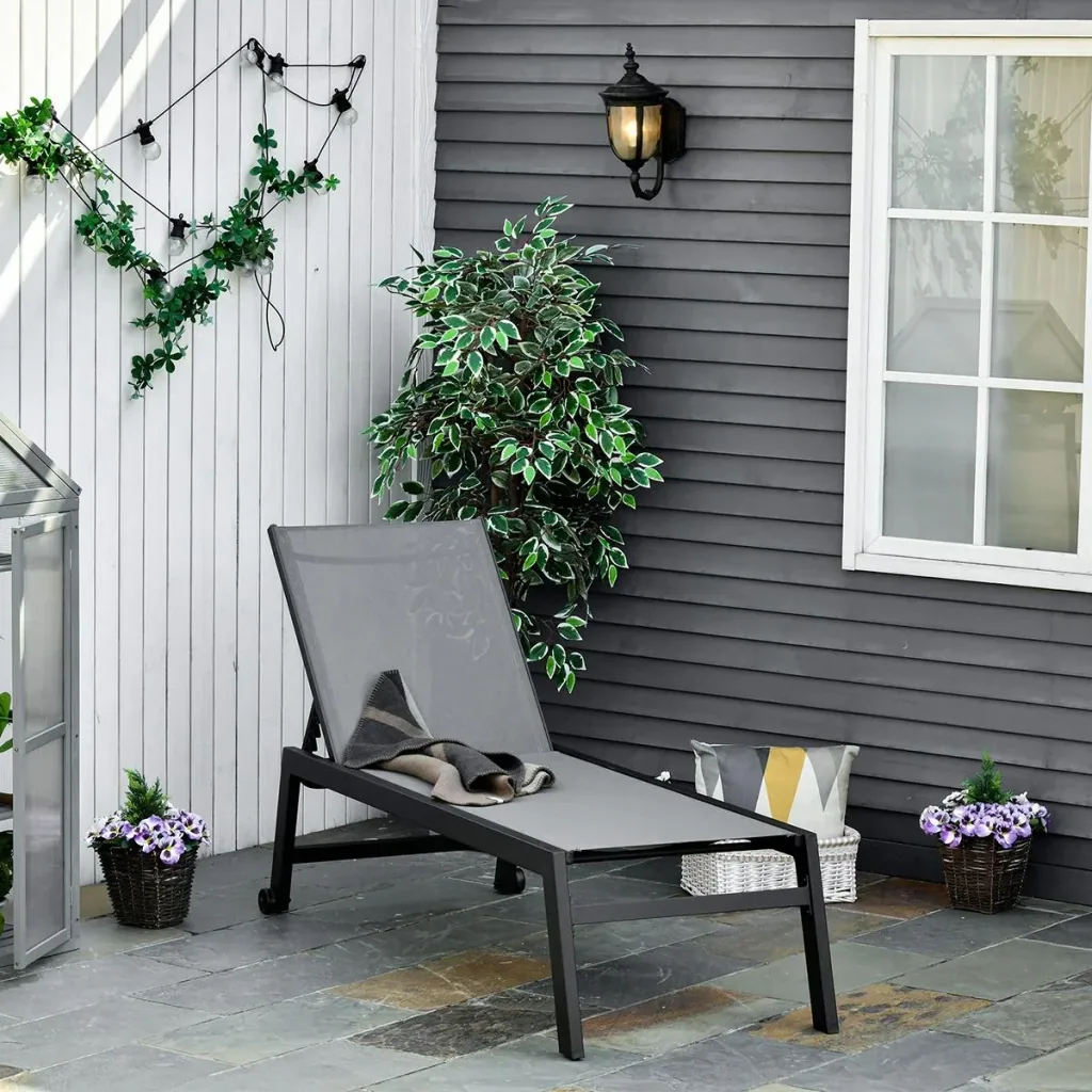 Sonnenliege, Gartenliege, Relaxliege, 5-stufige Rückenlehne, Gartenmöbel Alu, Grau, 169 x 65 x 102 cm Sonnenliege Garten
