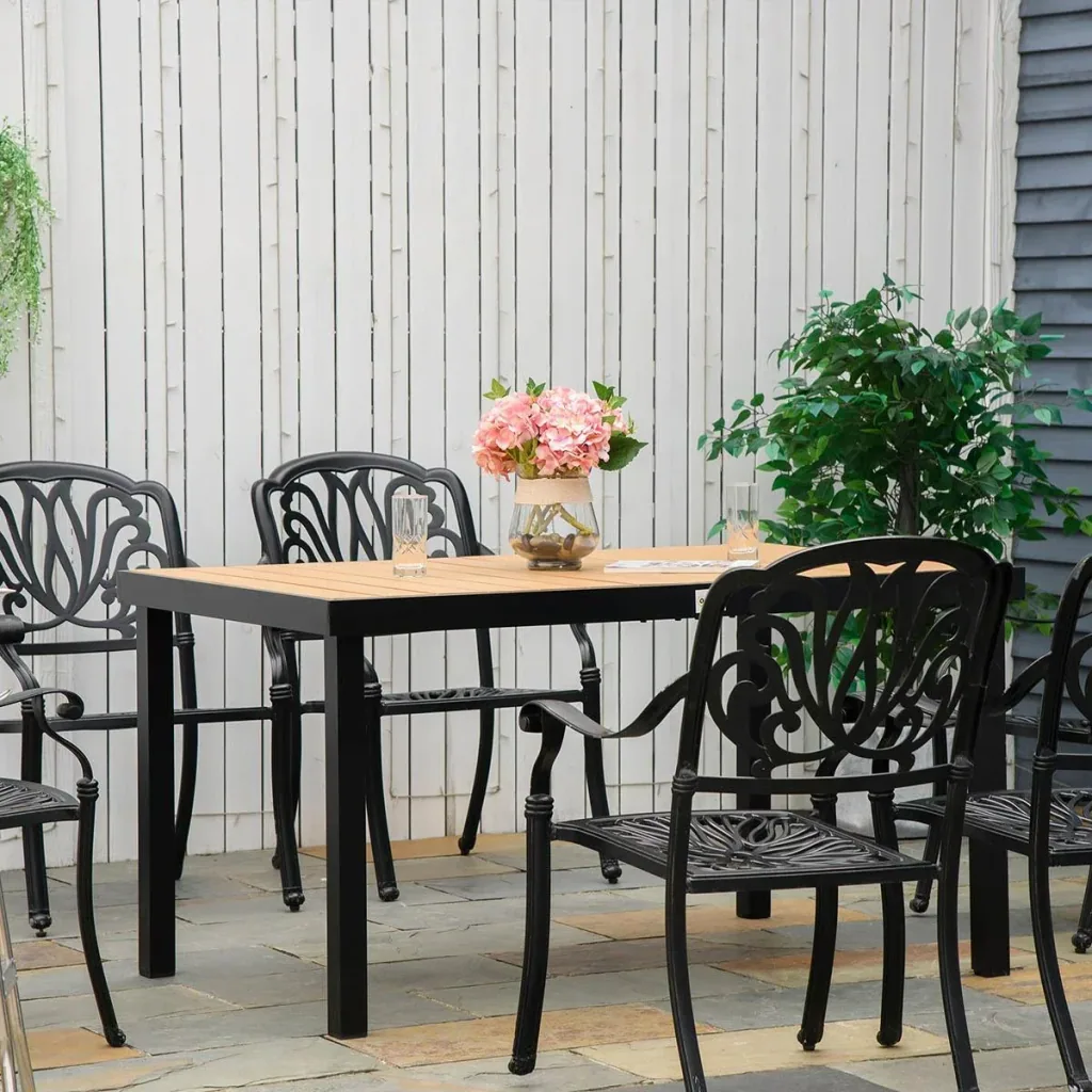 Gartentisch für 6 Personen Aluminium Holz 140cm x 90 cm x 74 cm