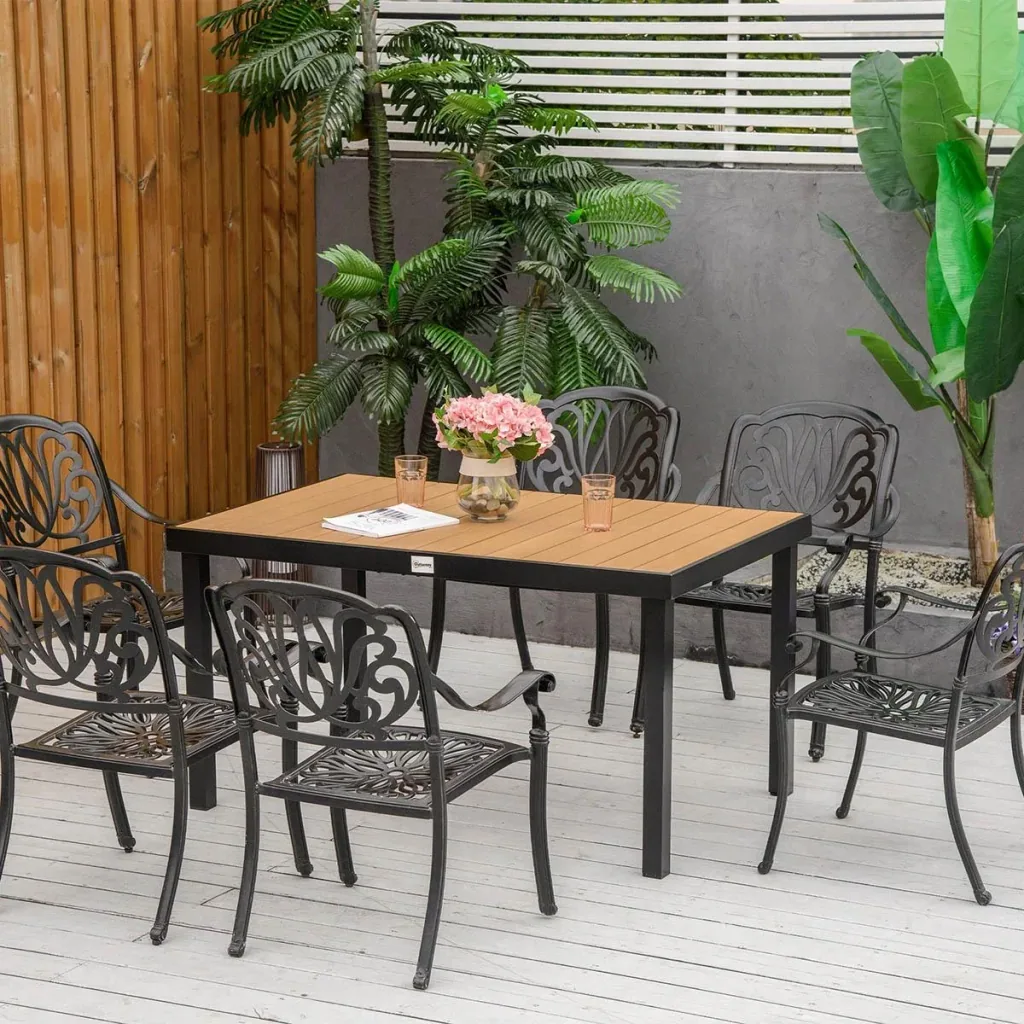 Gartentisch für 6 Personen Aluminium Holz 140cm x 90 cm x 74 cm