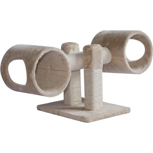 Kratzbaum Katzenbaum Spielbaum Wippe 2 Tunnel mit Loch Beige L67 x B30 x H26 cm
